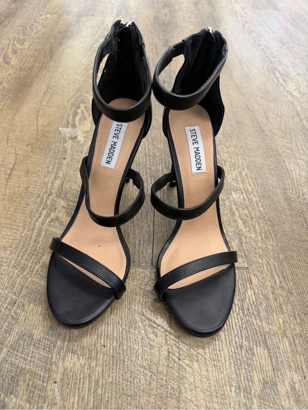 Steve Madden Black Multi-Strap Ankle-Zip Heels